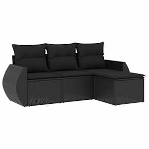 vidaXL 4-osaline aiadiivani komplekt patjadega, must, pol&uuml;rotang