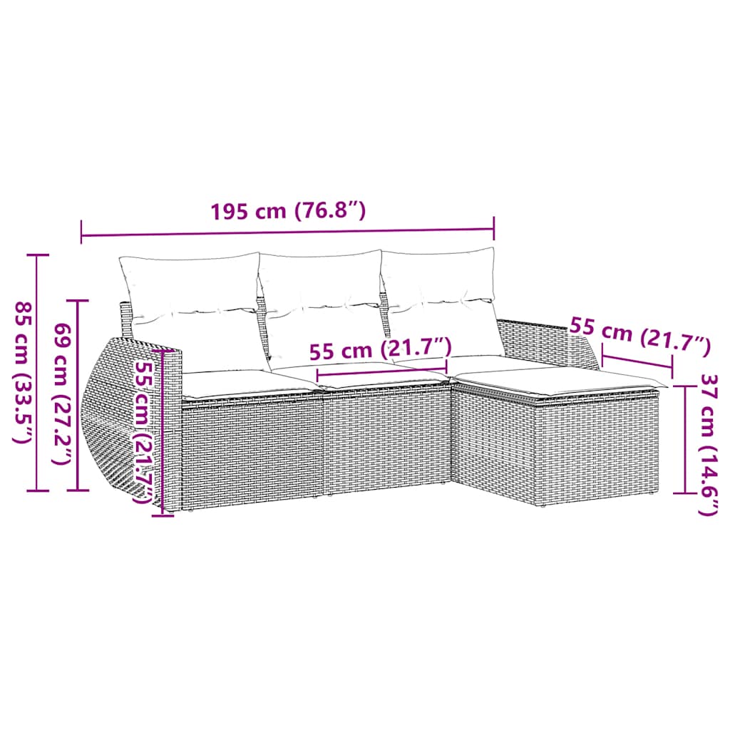 Set mobilier de grădină cu perne, 4 piese, negru, poliratan 3253603 - imagine 3