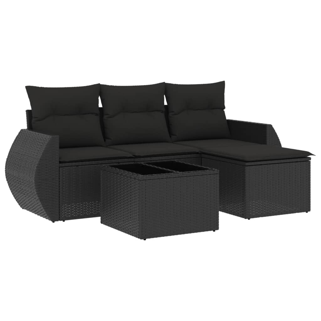 vidaXL Set mobilier de grădină cu perne, 5 piese, negru, poliratan