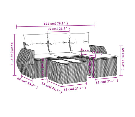 vidaXL Salon de jardin avec coussins 5 pcs beige r&eacute;sine tress&eacute;e