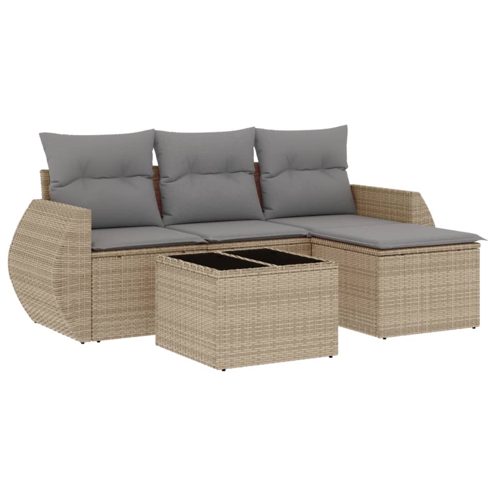vidaXL Set canapele de grădină cu perne, 5 piese, bej, poliratan