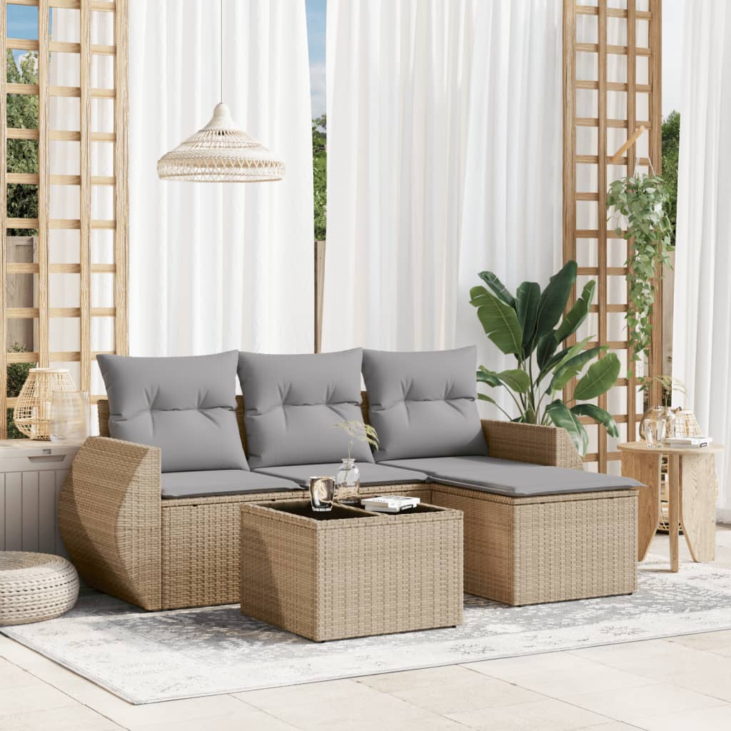 vidaXL 5-tlg. Garten-Sofagarnitur mit Kissen Beige Poly Rattan