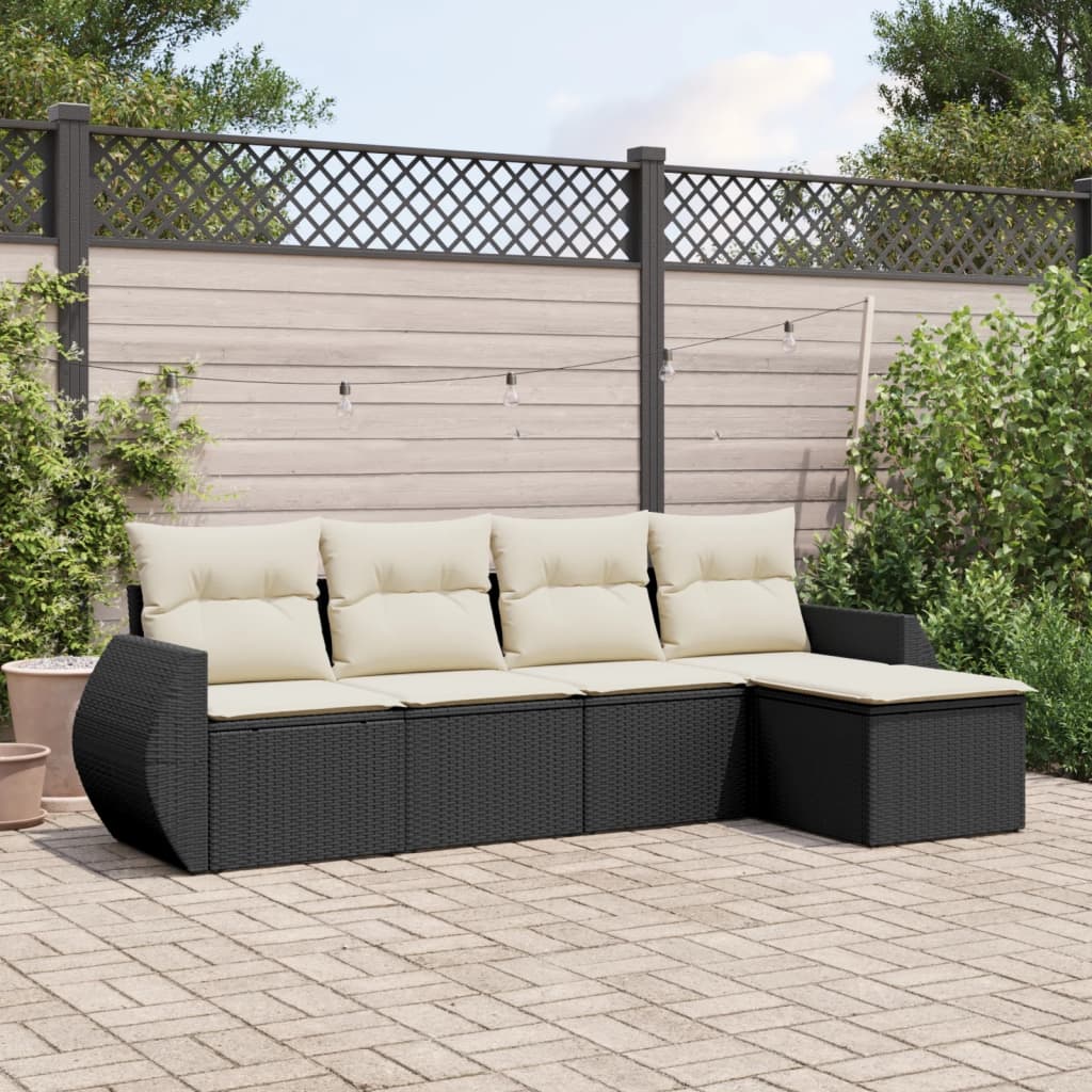 vidaXL 5-tlg. Garten-Sofagarnitur mit Kissen Schwarz Poly Rattan