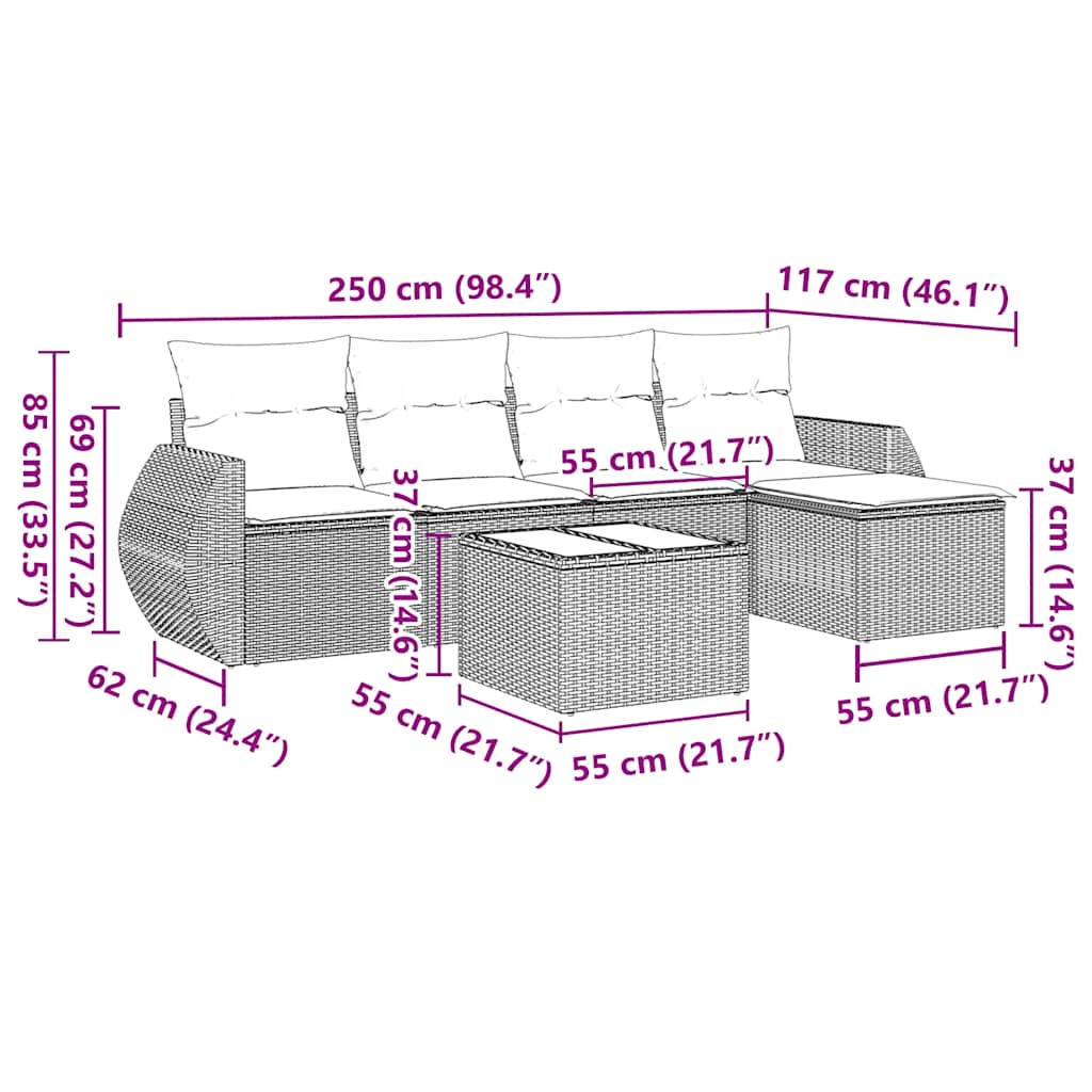 Set mobilier de grădină cu perne, 6 piese, negru, poliratan 3253633 - imagine 3