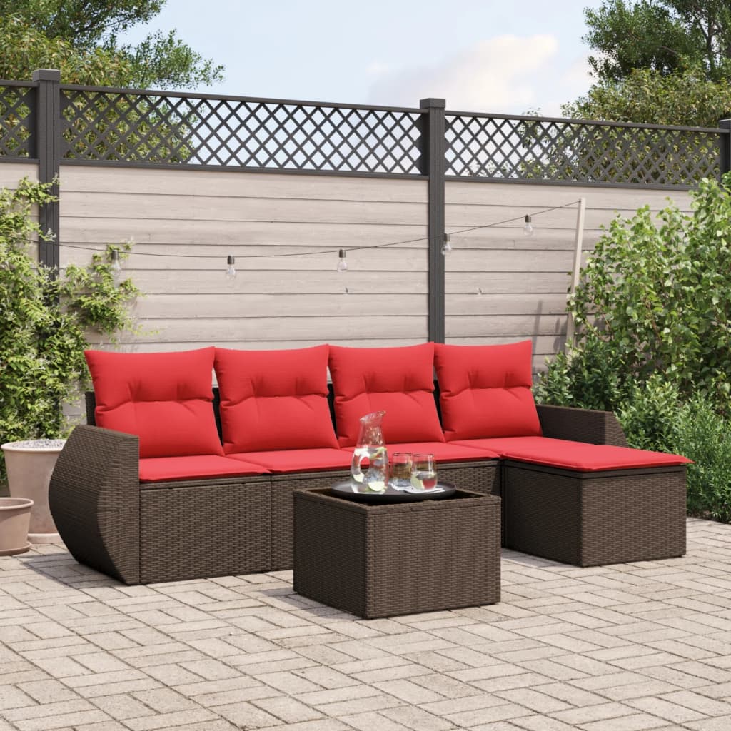 Set de sofás jardín 6 pzas con cojines ratán sintético marrón