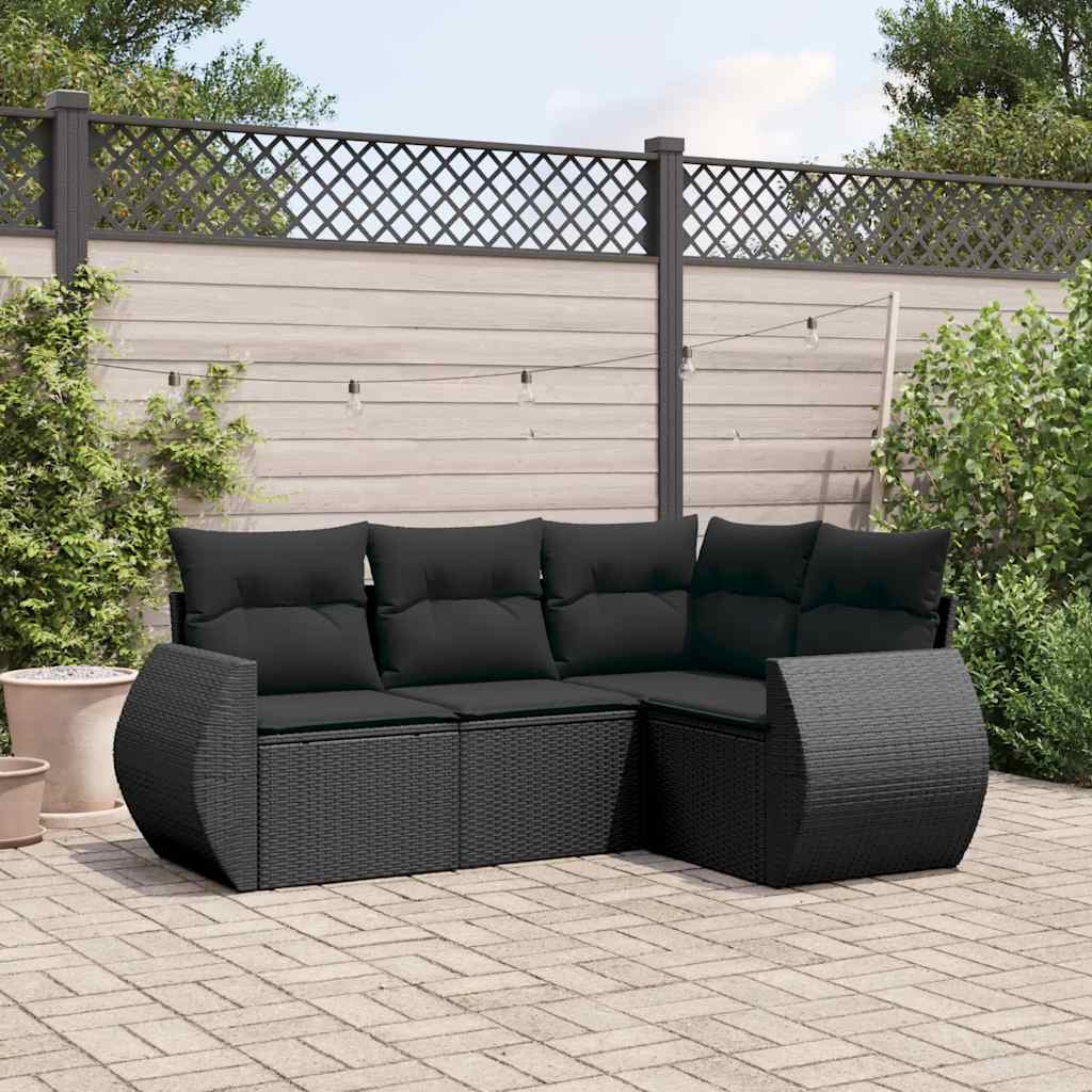 Sofasæt Til Haven 4 Dele Med Hynder Polyrattan - Sort / Uden bord