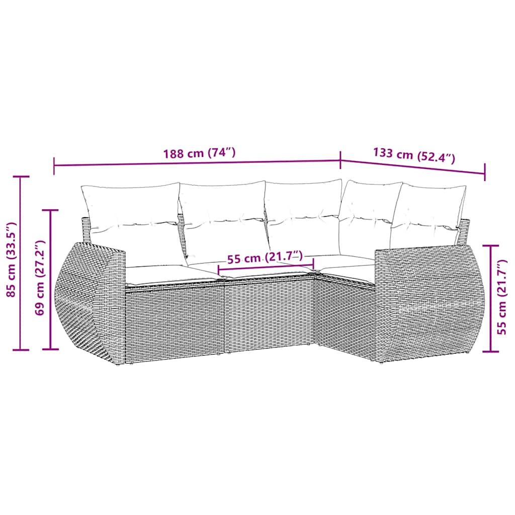 Set mobilier de grădină cu perne, 4 piese, negru, poliratan 3253643 - imagine 3