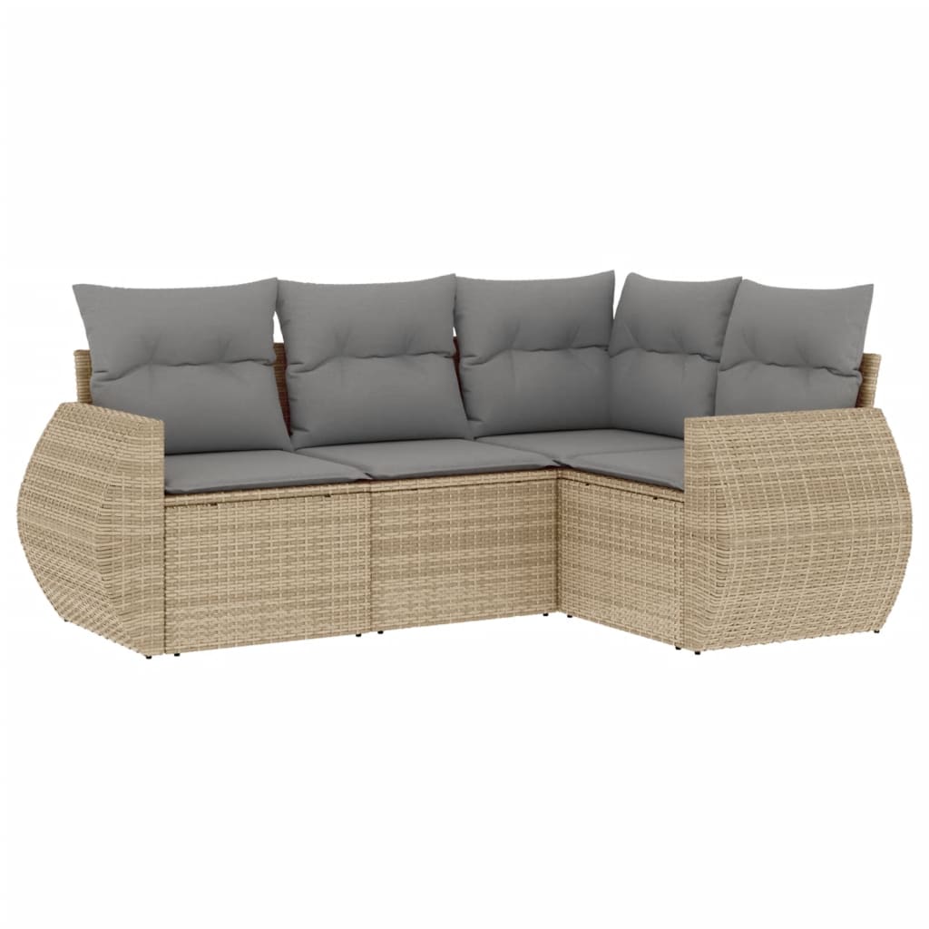 vidaXL Set canapele de grădină, 4 piese, cu perne, bej, poliratan