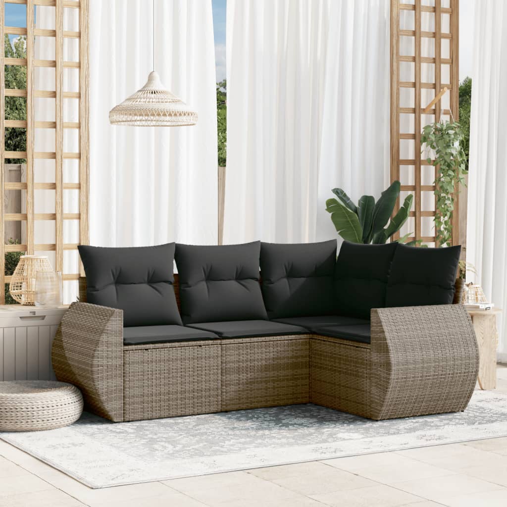 Sofasæt Til Haven 4 Dele Med Hynder Polyrattan - grå og mørkegrå / Uden bord