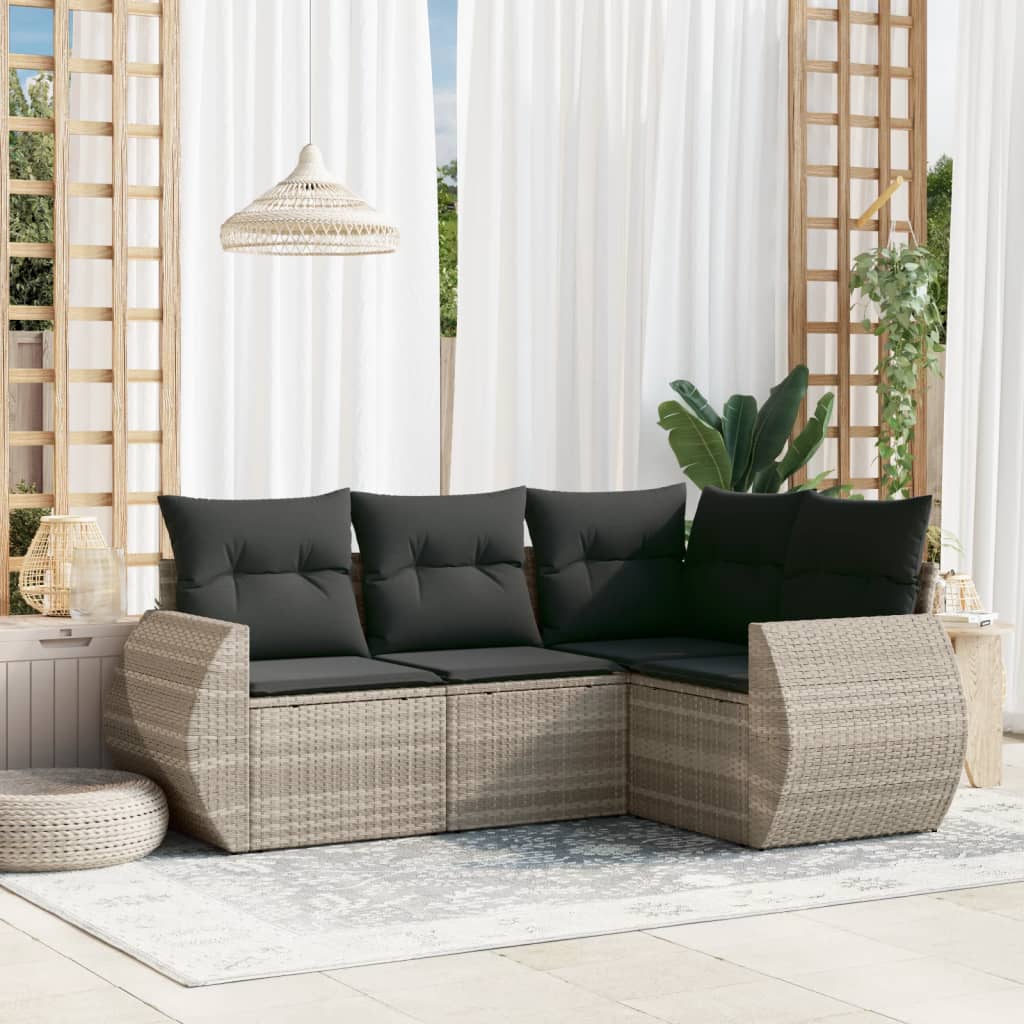 vidaXL 4-tlg. Garten-Sofagarnitur mit Kissen Hellgrau Poly Rattan