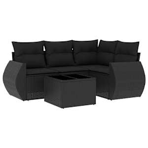 vidaXL 5-osaline aiadiivanikomplekt patjadega, must, pol&uuml;rotang
