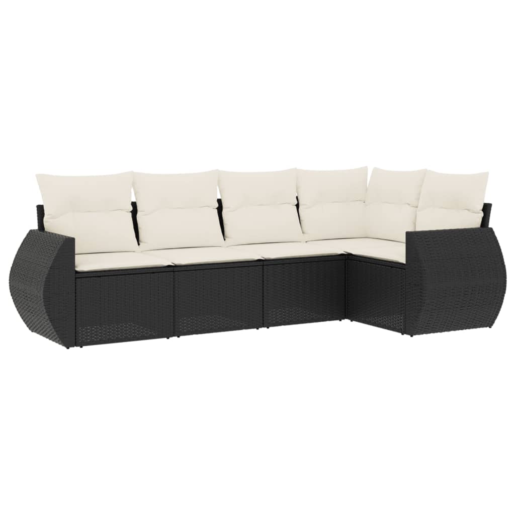 vidaXL Set mobilier de grădină cu perne, 5 piese, negru, poliratan