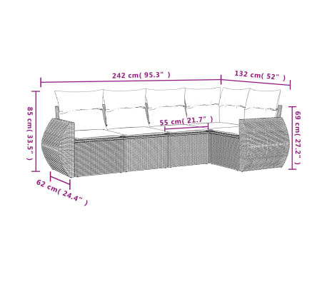 vidaXL Set Divano da Giardino 5 pz con Cuscini Beige in Polyrattan