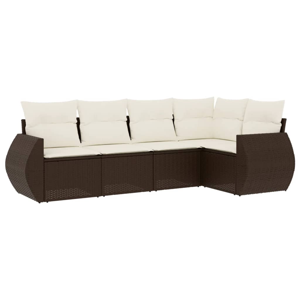 Thumbnail - vidaXL 5-tlg. Garten-Sofagarnitur mit Kissen Braun Poly Rattan