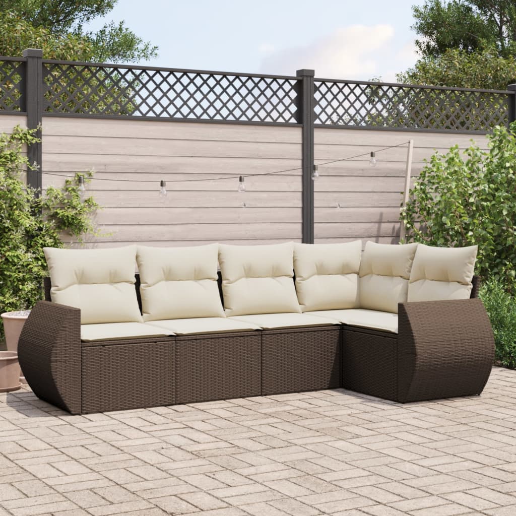 vidaXL 5-tlg. Garten-Sofagarnitur mit Kissen Braun Poly Rattan