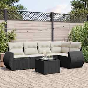 Vrtna sedežna garnitura 6-delna z blazinami črna poli ratan