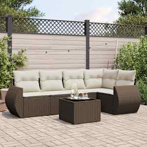 Vrtna sedežna garnitura 6-delna z blazinami rjav poli ratan