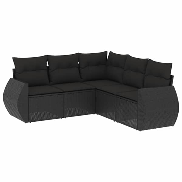 vidaXL 5-osaline aiadiivanikomplekt patjadega, must, pol&uuml;rotang