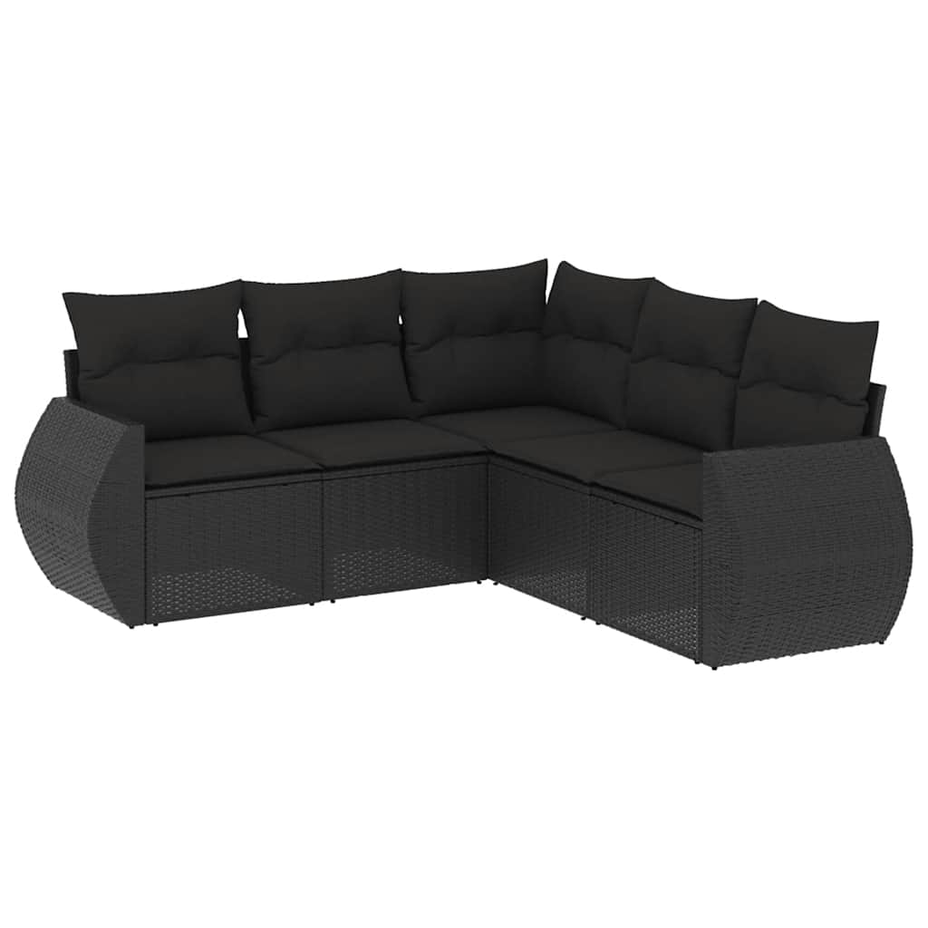 vidaXL Set mobilier de grădină cu perne, 5 piese, negru, poliratan