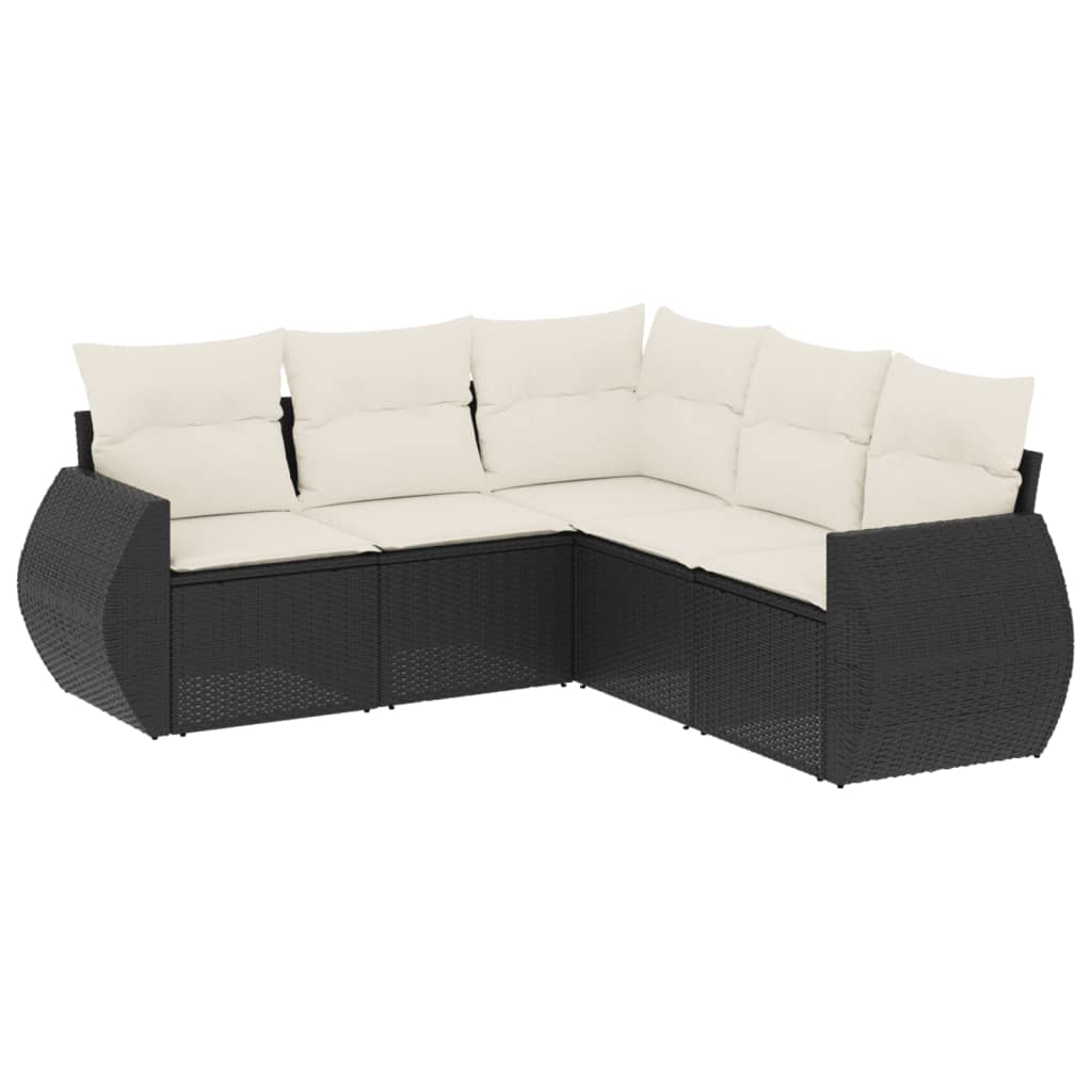 vidaXL Set mobilier de grădină cu perne, 5 piese, negru, poliratan