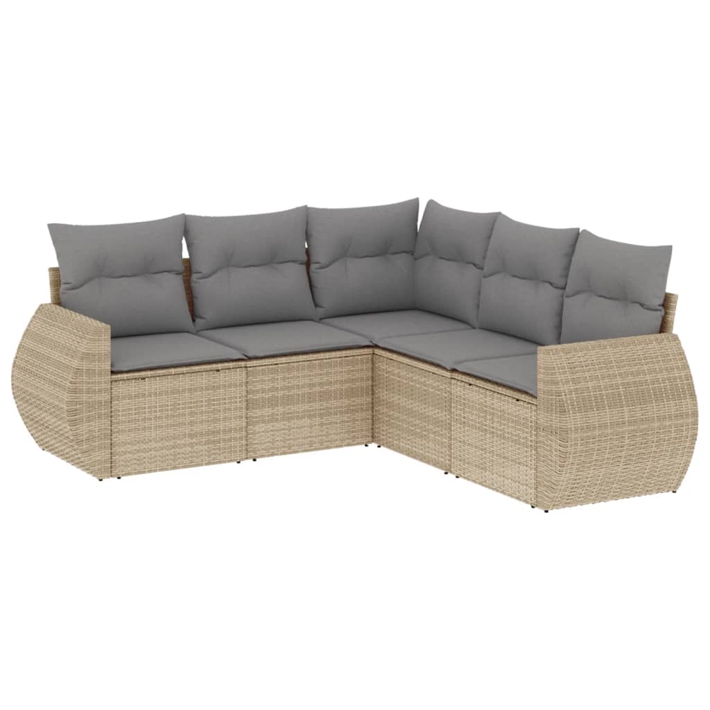 vidaXL Set canapele de grădină cu perne, 5 piese, bej, poliratan