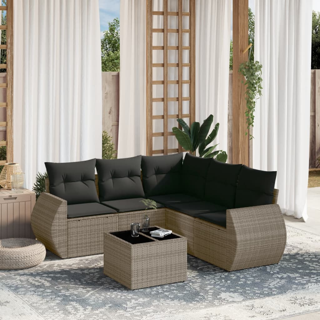 vidaXL 6-tlg. Garten-Sofagarnitur mit Kissen Grau Poly Rattan