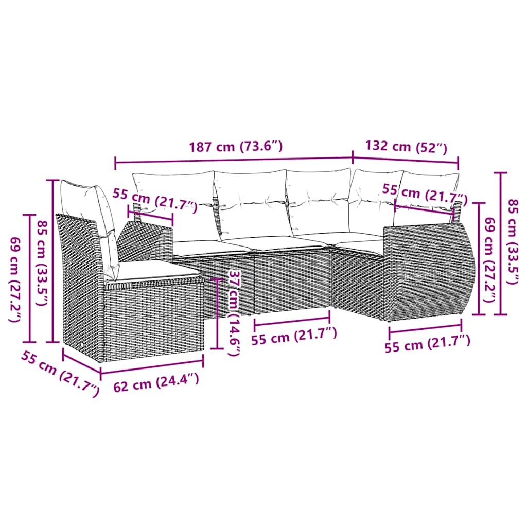 Thumbnail - vidaXL 5-tlg. Garten-Sofagarnitur mit Kissen Schwarz Poly Rattan