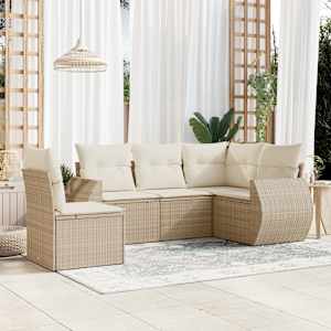 Vrtna sedežna garnitura 5-delna z blazinami bež poli ratan