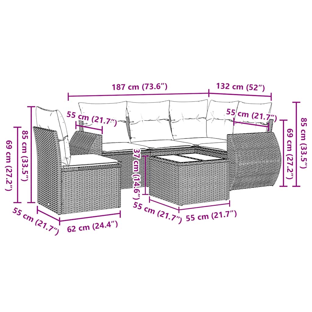 Thumbnail - vidaXL 6-tlg. Garten-Sofagarnitur mit Kissen Schwarz Poly Rattan
