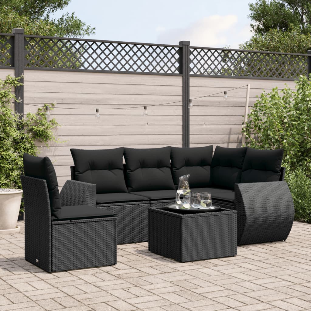 vidaXL 6-tlg. Garten-Sofagarnitur mit Kissen Schwarz Poly Rattan