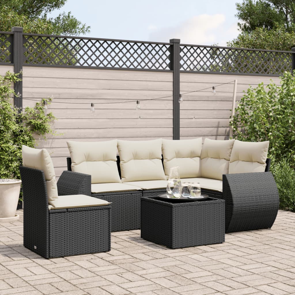 vidaXL 6-tlg. Garten-Sofagarnitur mit Kissen Schwarz Poly Rattan