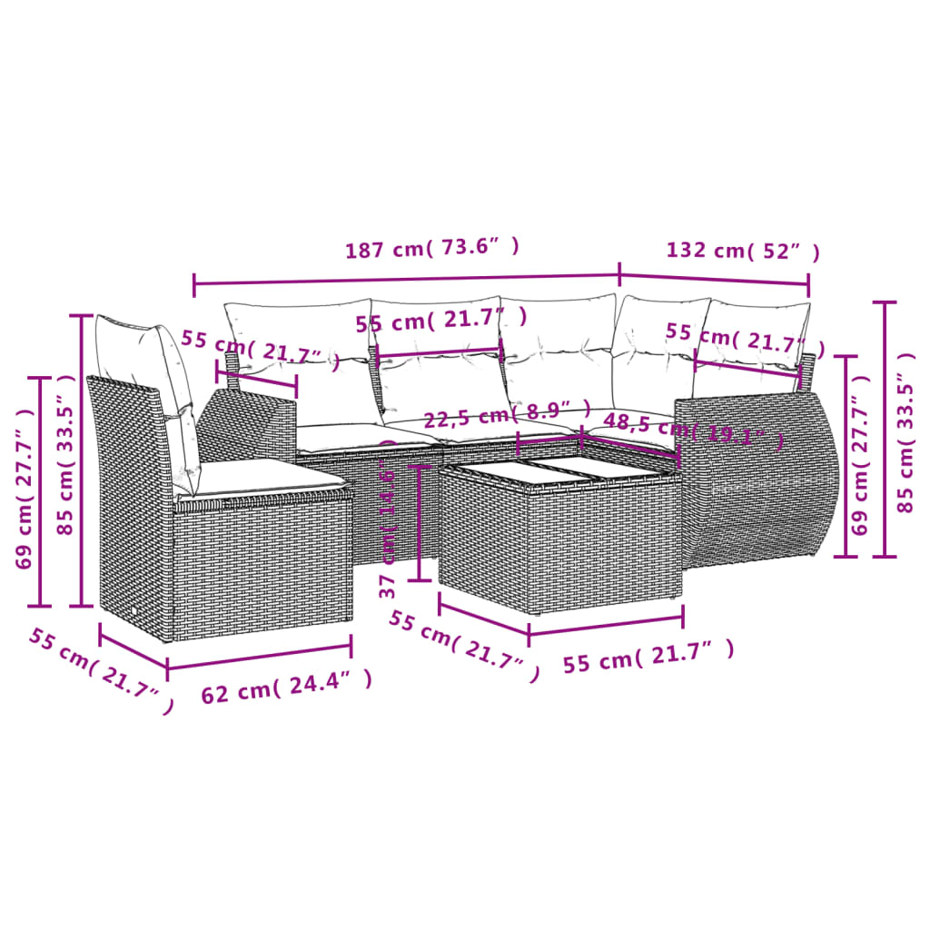 Set canapele de grădină cu perne, 6 piese, bej, poliratan 3253715 - imagine 3