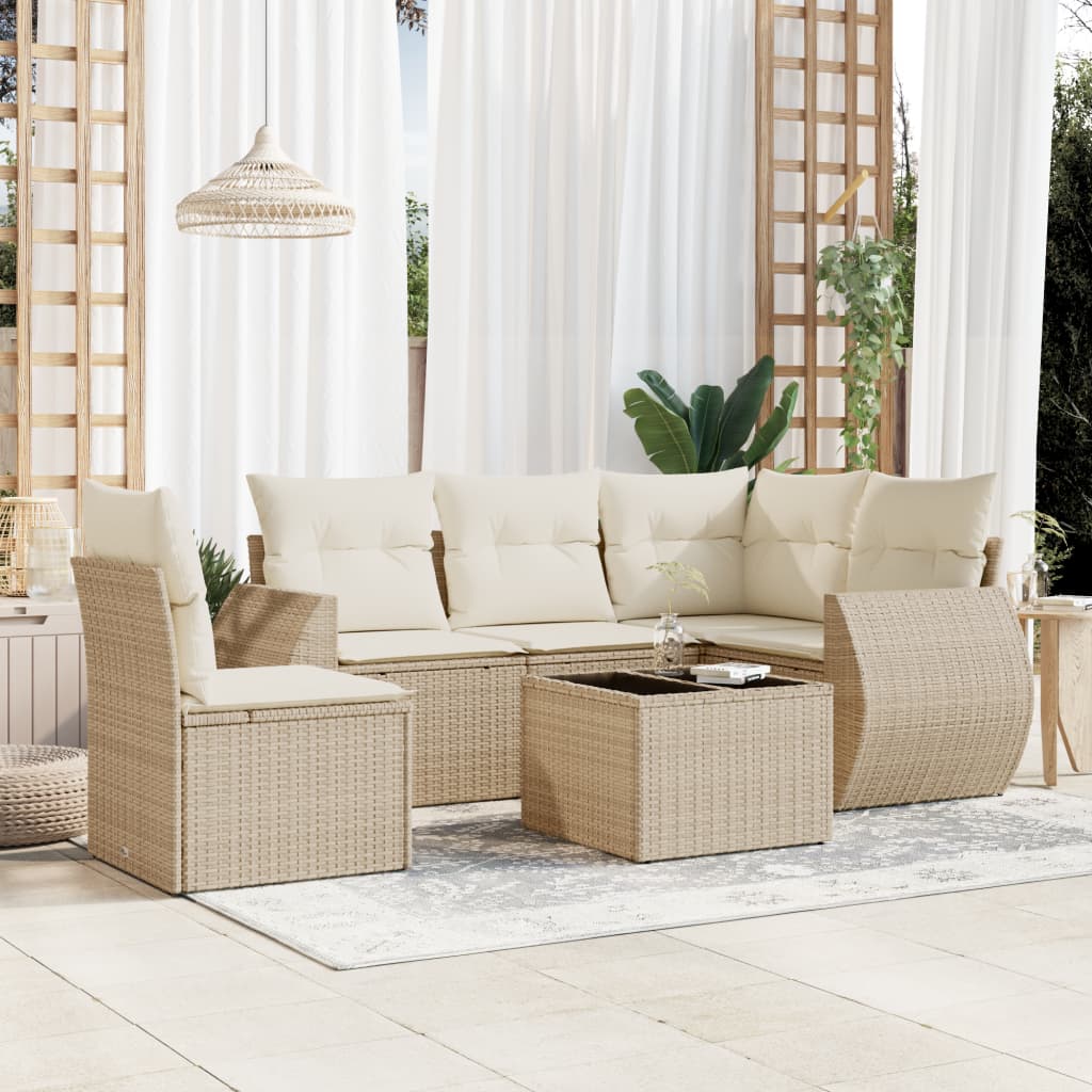 6-tlg. Garten-Sofagarnitur mit Kissen Beige Poly Rattan