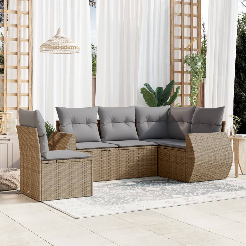 vidaXL 6-tlg. Garten-Sofagarnitur mit Kissen Beige Poly Rattan