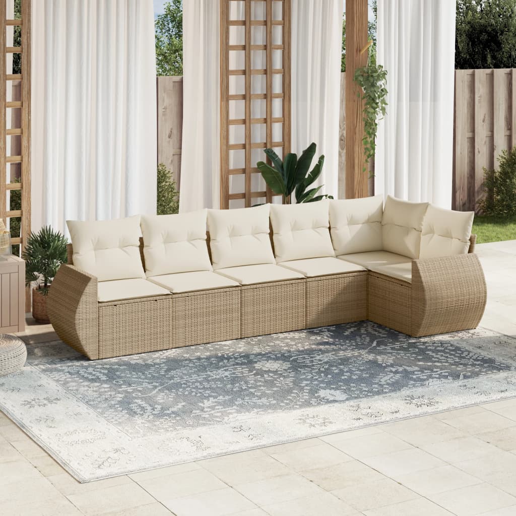 vidaXL 6-tlg. Garten-Sofagarnitur mit Kissen Beige Poly Rattan