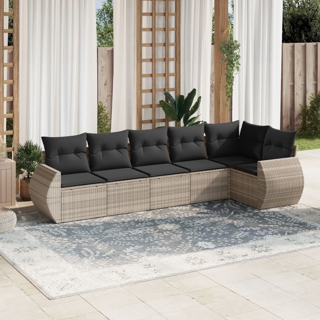 vidaXL 6-tlg. Garten-Sofagarnitur mit Kissen Hellgrau Poly Rattan