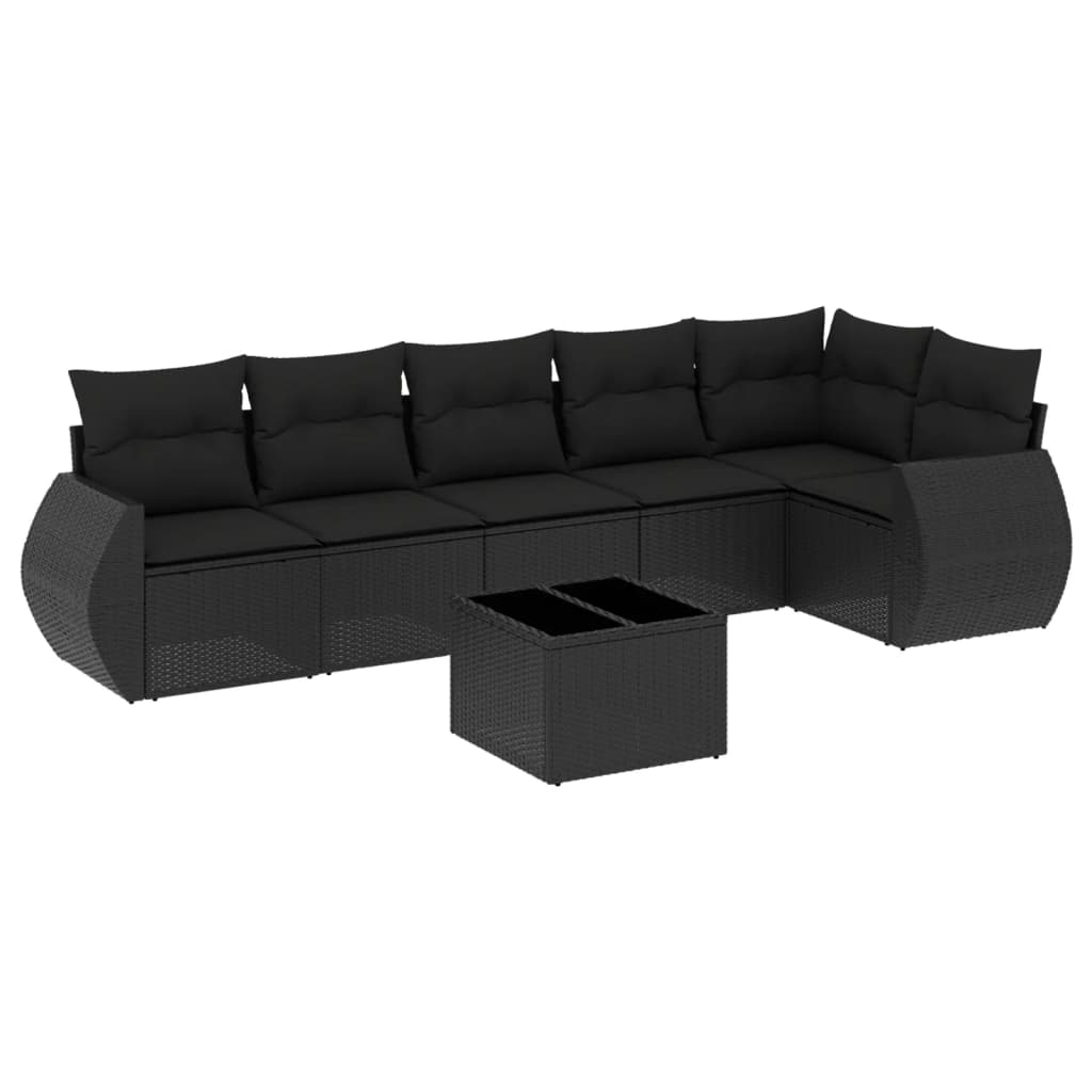 Thumbnail - vidaXL 7-tlg. Garten-Sofagarnitur mit Kissen Schwarz Poly Rattan