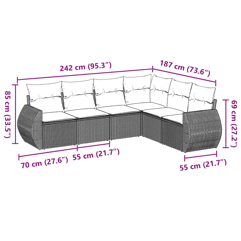 Thumbnail - vidaXL 6-tlg. Garten-Sofagarnitur mit Kissen Schwarz Poly Rattan
