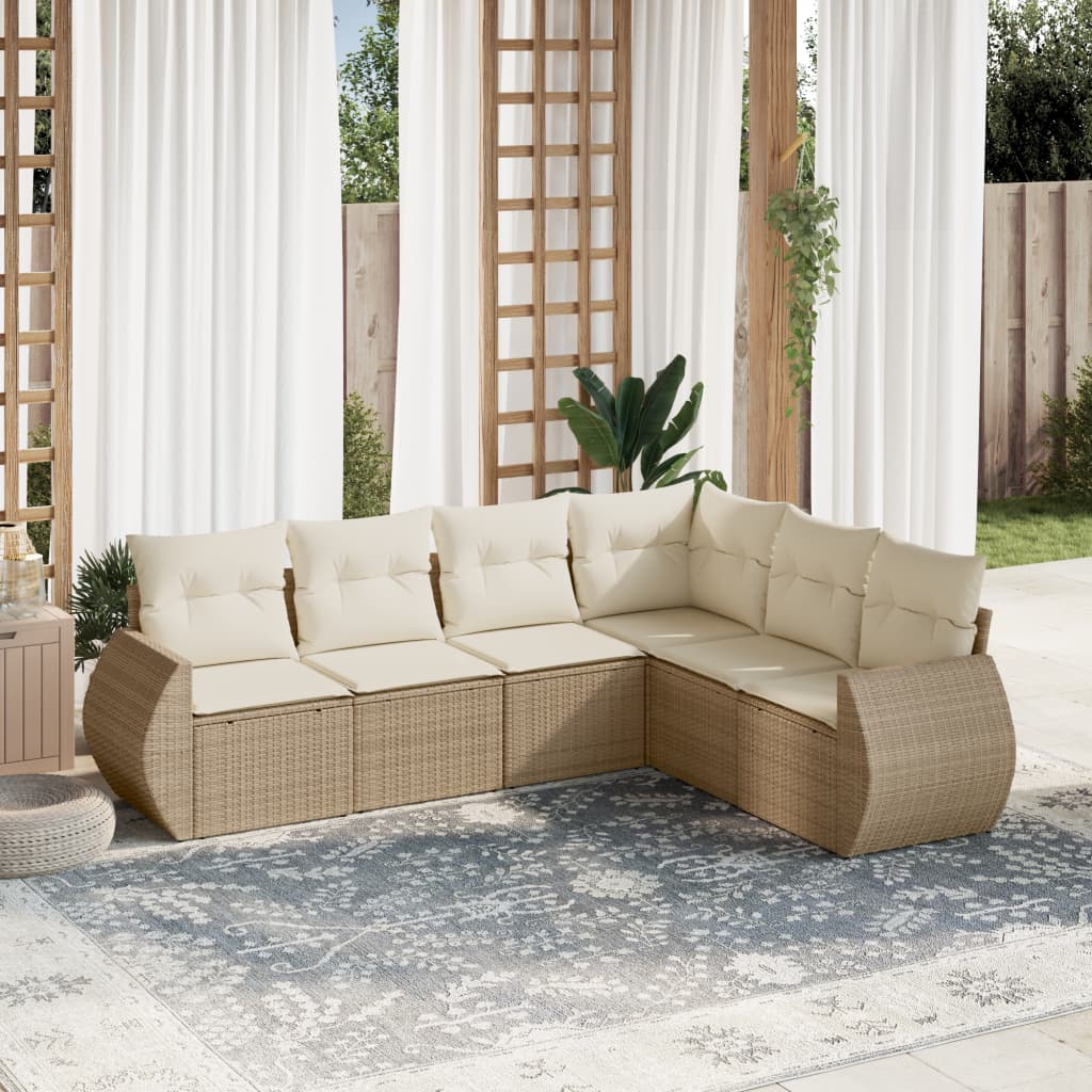 vidaXL 6-tlg. Garten-Sofagarnitur mit Kissen Beige Poly Rattan