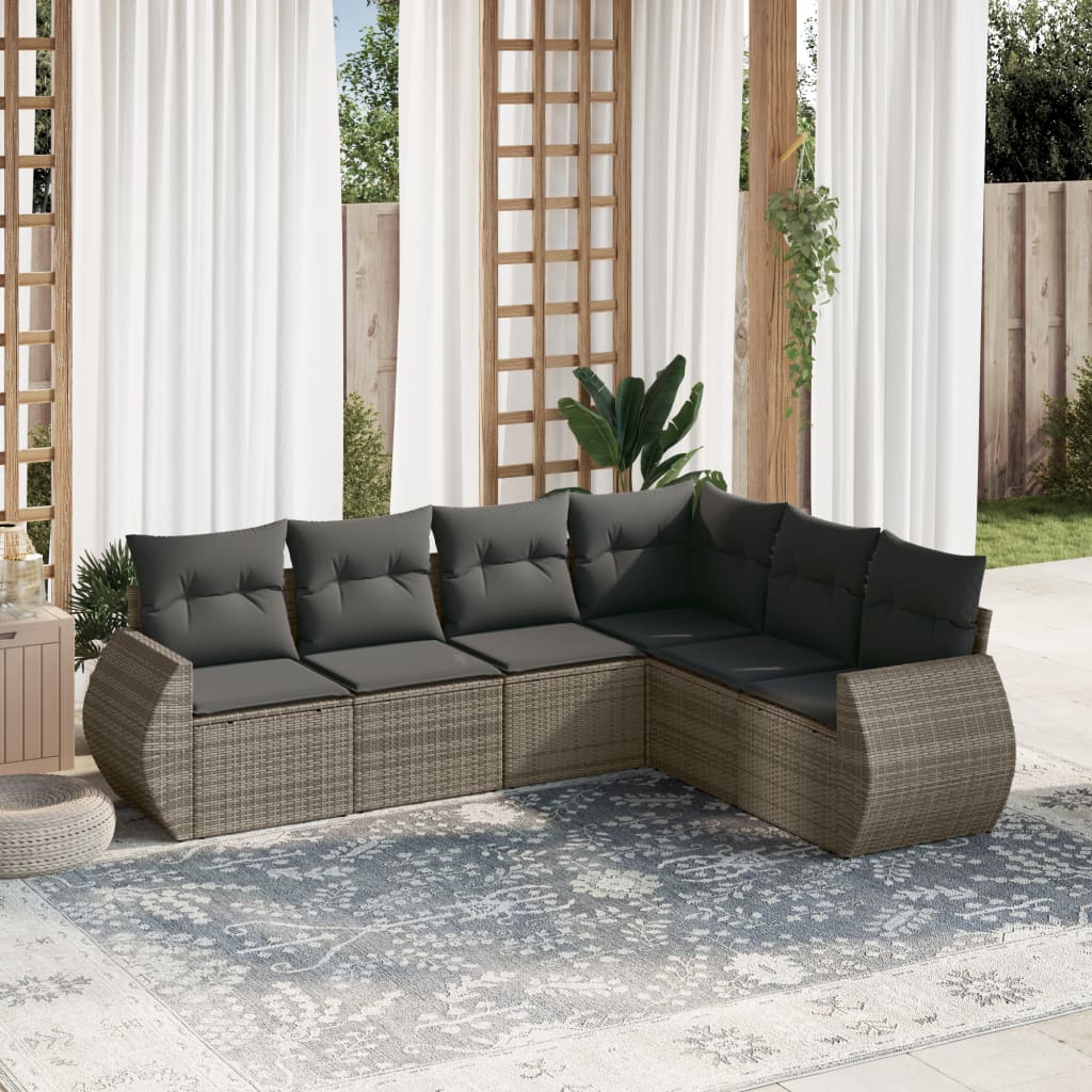 vidaXL 6-tlg. Garten-Sofagarnitur mit Kissen Grau Poly Rattan