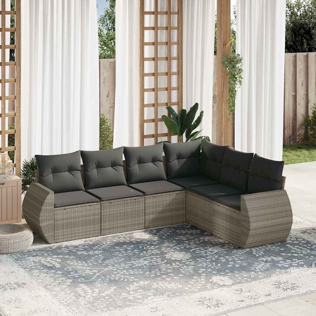 vidaXL 6-tlg. Garten-Sofagarnitur mit Kissen Hellgrau Poly Rattan