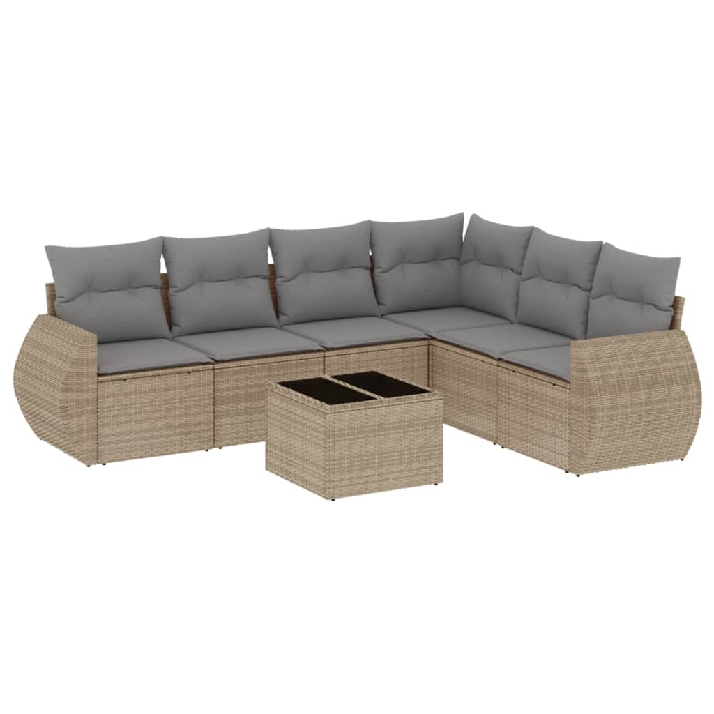 vidaXL Set canapele de grădină, 7 piese, cu perne, bej, poliratan