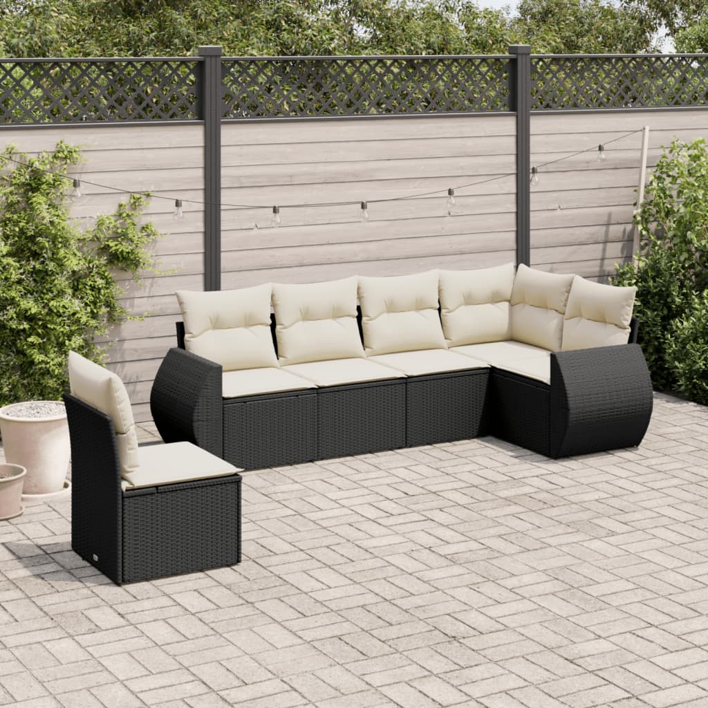 6-tlg. Garten-Sofagarnitur mit Kissen Schwarz Poly Rattan