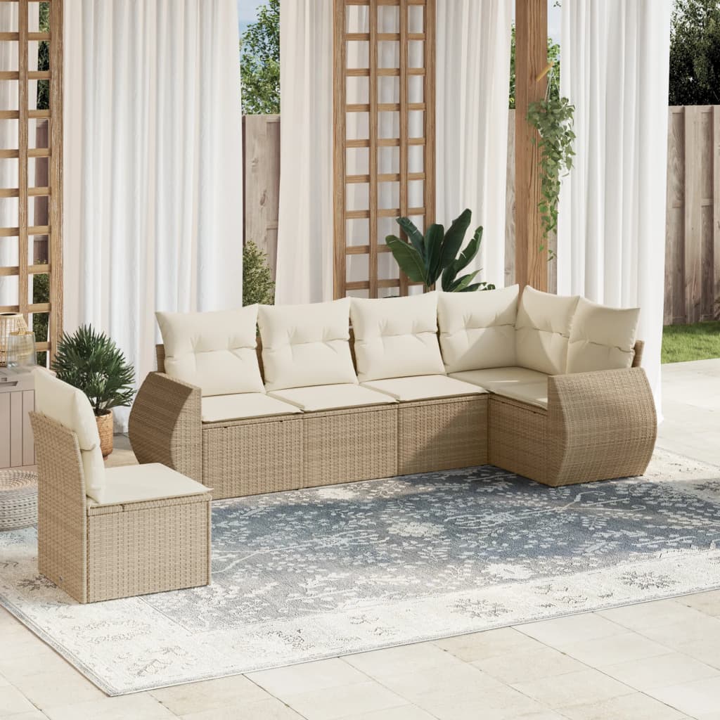 vidaXL 6-tlg. Garten-Sofagarnitur mit Kissen Beige Poly Rattan