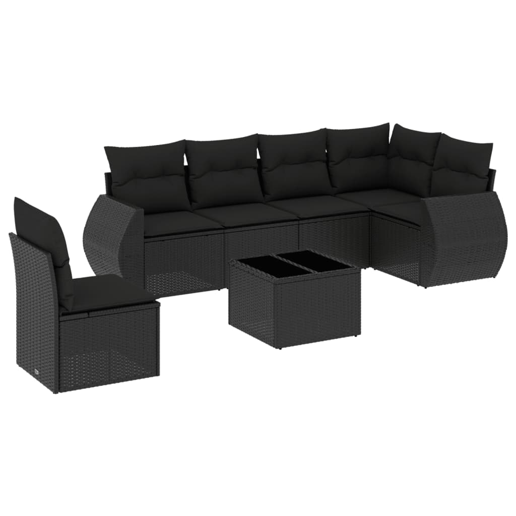 vidaXL Set canapele de grădină cu perne, 7 piese, negru, poliratan