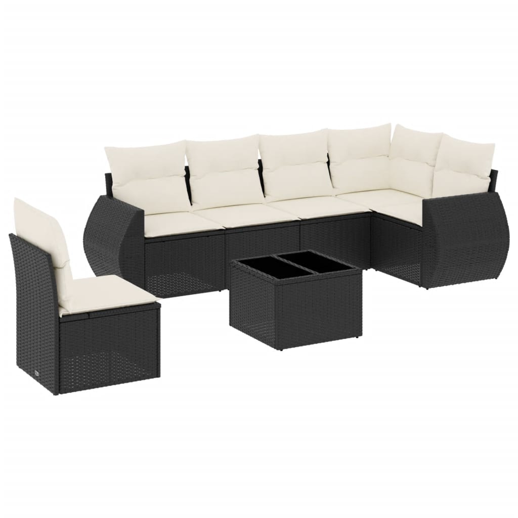 Thumbnail - vidaXL 7-tlg. Garten-Sofagarnitur mit Kissen Schwarz Poly Rattan