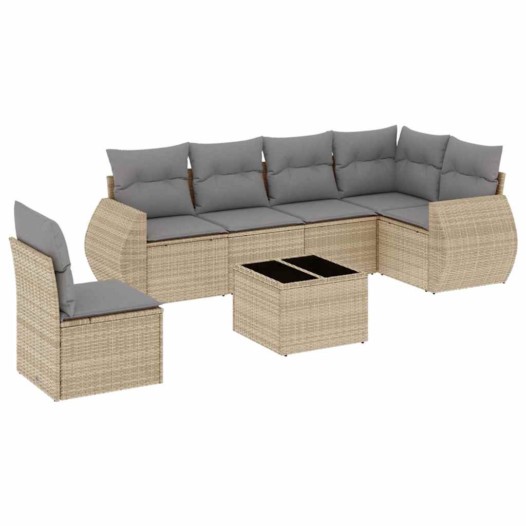 vidaXL Set canapele de grădină, 7 piese, cu perne, bej, poliratan