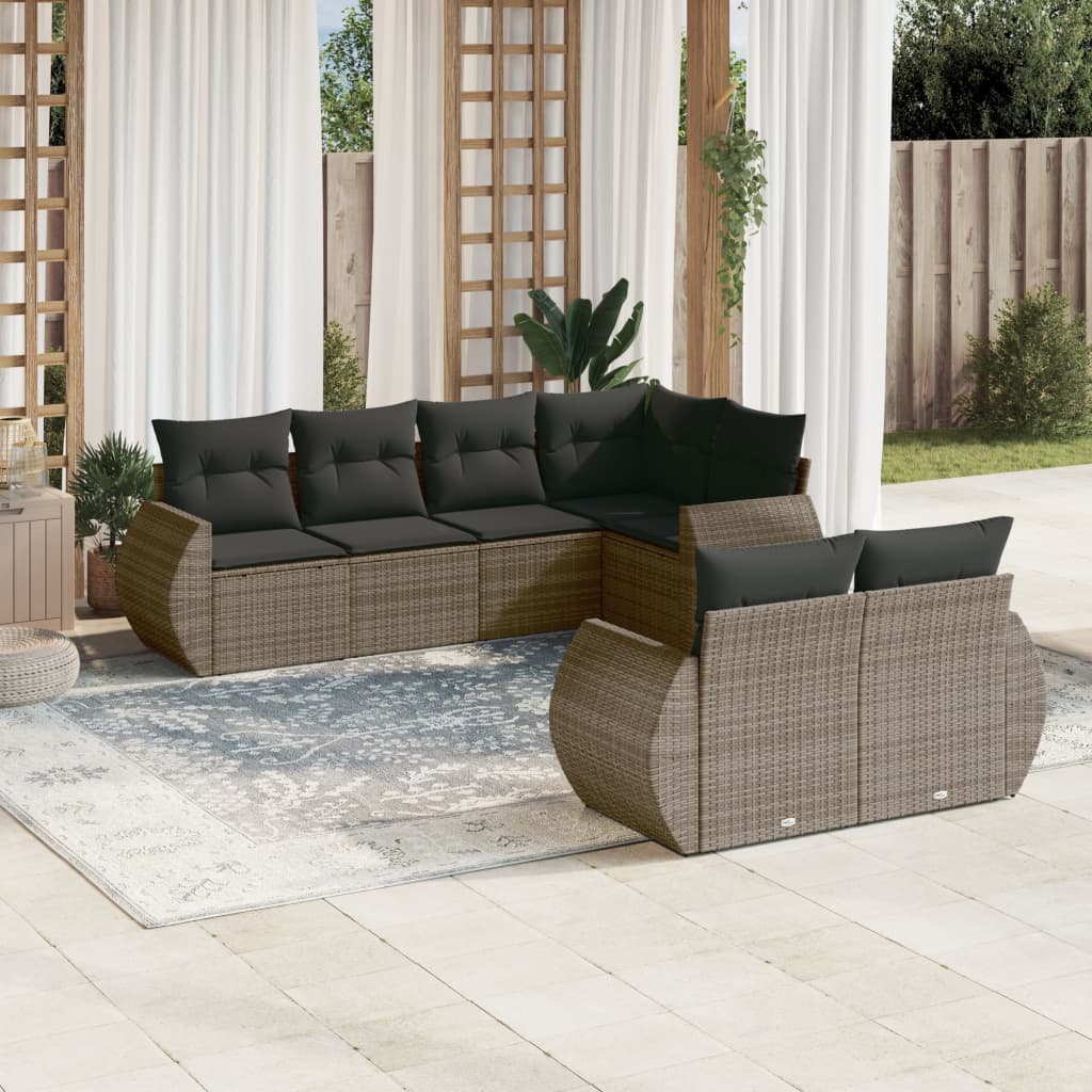 vidaXL 7-tlg. Garten-Sofagarnitur mit Kissen Grau Poly Rattan