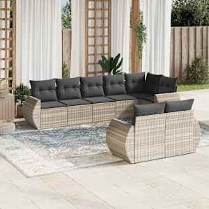 Vrtna sedežna garnitura 8-delna z blazinami sv. siv poli ratan