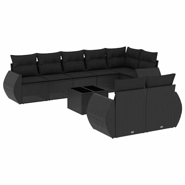 vidaXL 9-osaline aiadiivani komplekt patjadega, must, pol&uuml;rotang